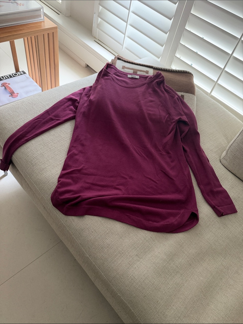 Suzy Shier Long-Sleeve Crewneck Top - Plum